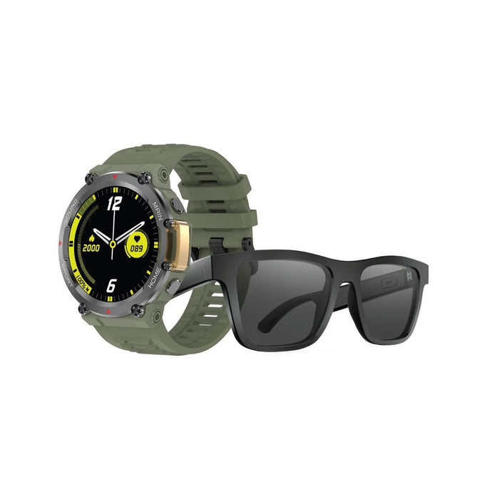 Green Audio Glass  & Smart Watch Combo Pack-Green