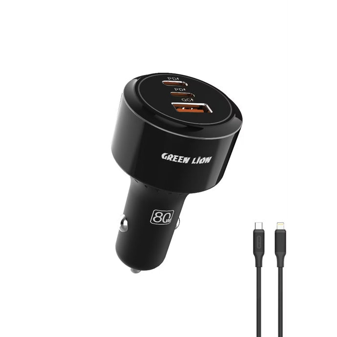 Green Lion Roadex Triple-Port Car Charger 80W Max USB-C To Lightning