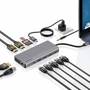 Powerology 13 IN 1 - Dual HDMI DP 4K USB-C HUB