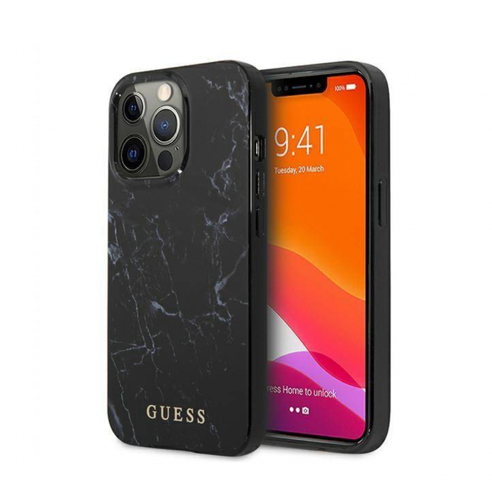 Guess Case For iPhone 13 Pro Max - Black marble