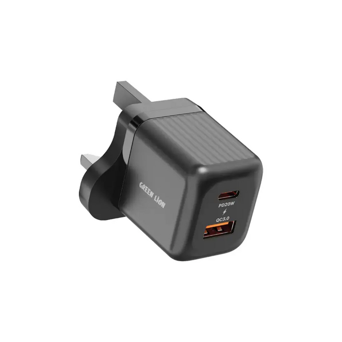 Green Lion Ultra Compact GaN Wall Charger USB-C To USB-C 1M-Black 20W