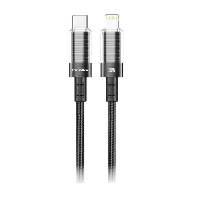 Porodo CBL026 Transparent Shell USB-C To Lightning Cable 1.2M-Black