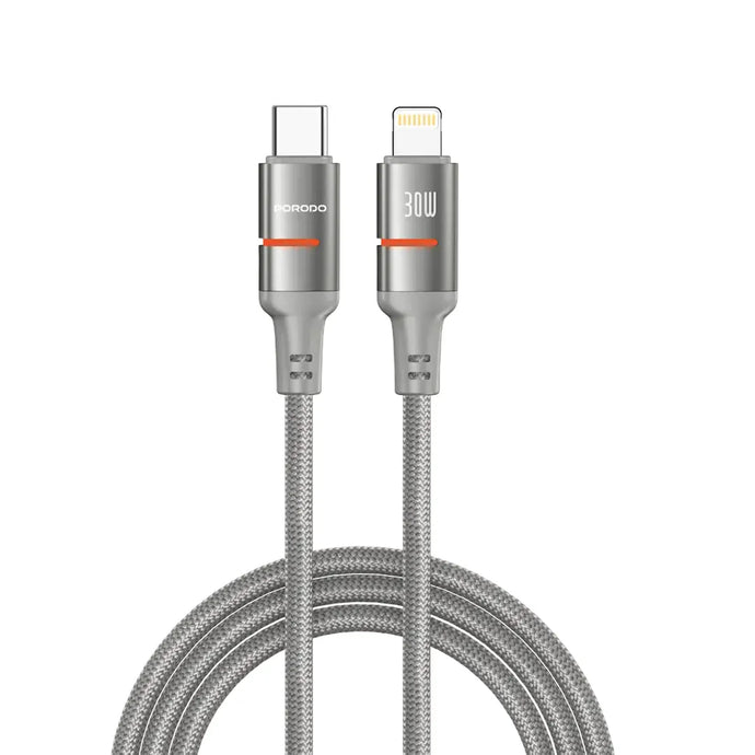 Porodo CBL031 USB-C To Lightning LED 3M-Gray