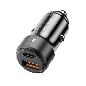 Porodo 50W Dual Port Car Charger Braided USB-C to Lightning Cable