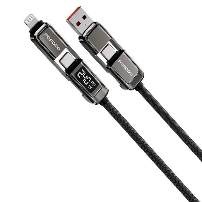 Porodo 4-IN-1 High-Speed Charging Cable 1.2M-Grey