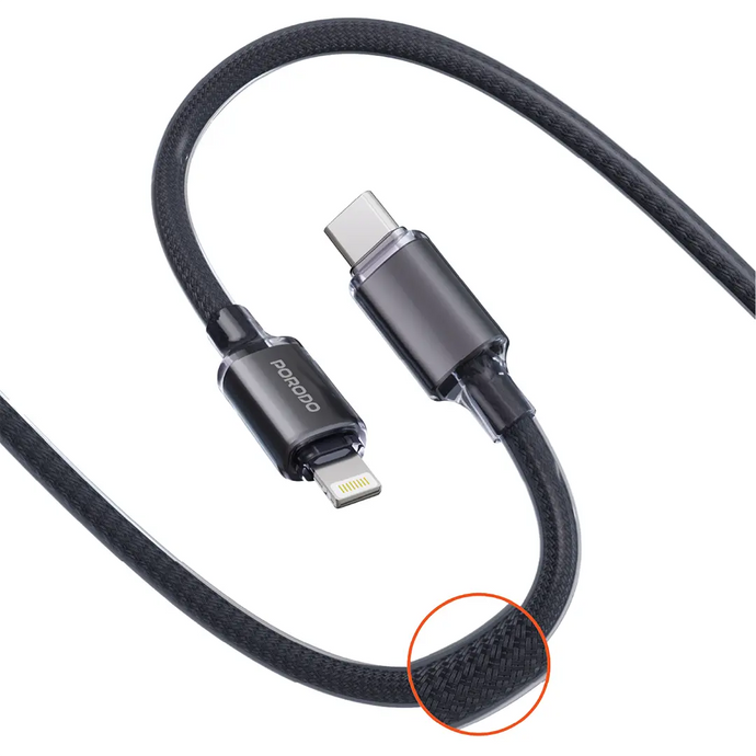 Porodo USB-C To Lightning Braided Cable 1M-Black