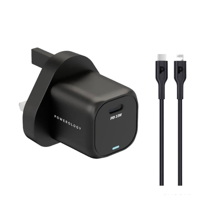 Powerology 33W Gan PD Charger USB-C with cable Lightning - Black
