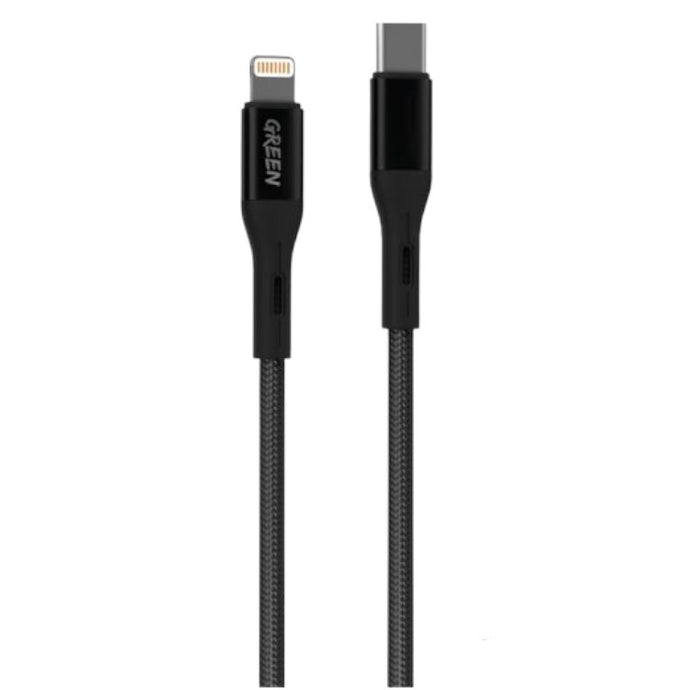 Green Braided Type-C to Lightning Cable 1.2m - Black