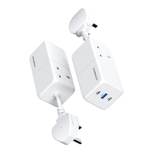 Powerology 65W PD Power Strip With Dual Power Sockets-White