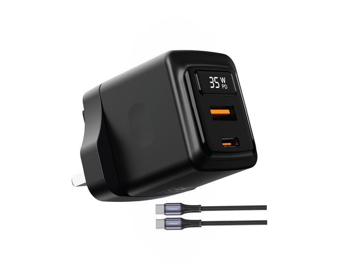Porodo GaN 35W Dual USB-C Wall Charger USB-C Cable 1M
