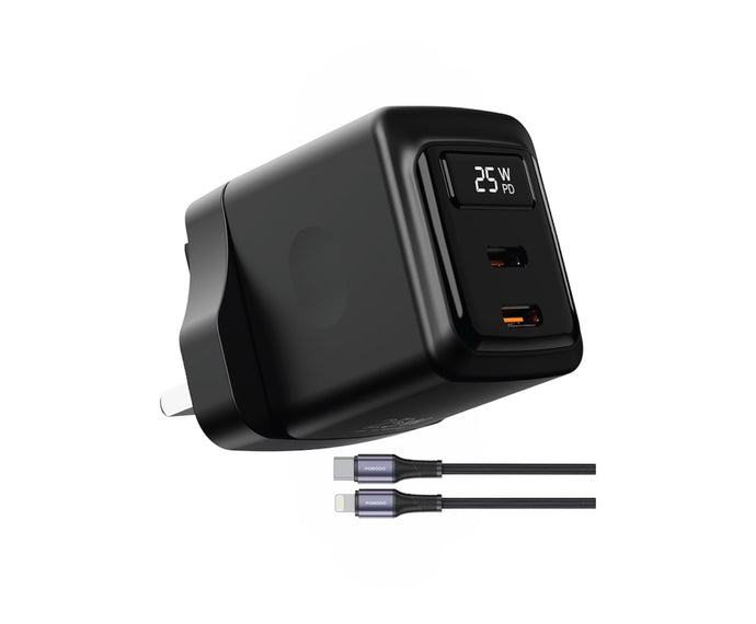Porodo GaN 25W Dual USB-C Wall Charger Lightning1M