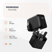 Load image into Gallery viewer, Porodo Gan 25W Usb-c Wall charger Real-Time Power Display
