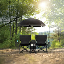 Load image into Gallery viewer, Porodo Campshade Camping Dual Chair With Umbrella &amp; Cup Holder
