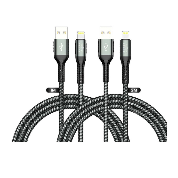 Brave Braided Data Cable USB-A To Lightning Cable 2in1 Pack - Black