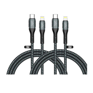 Brave Braided Data Cable Type-C To Lightning Cable 2in1 Pack - Black