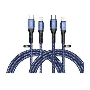 Brave Braided Data Cable Type-C To Lightning Cable 2in1 Pack - Blue