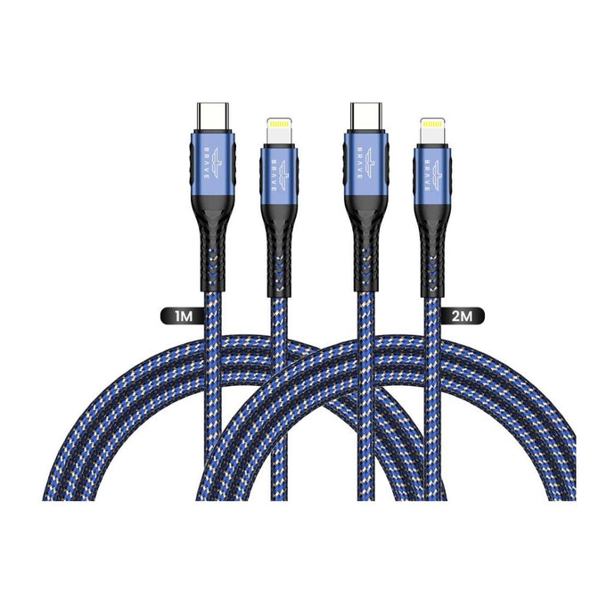 Brave Braided Data Cable Type-C To Lightning Cable 2in1 Pack - Blue