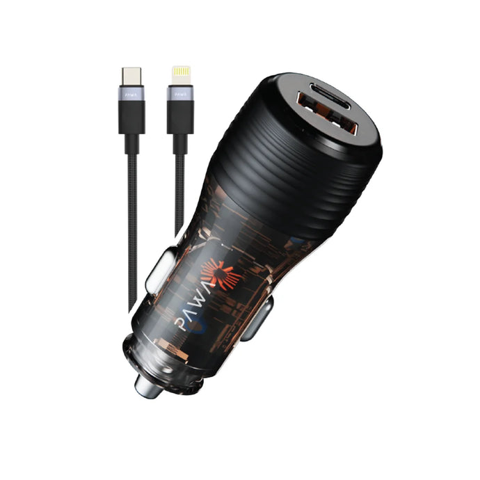 Pawa Solid Car Charger Dual Port  USB-C TO Lightning 51w