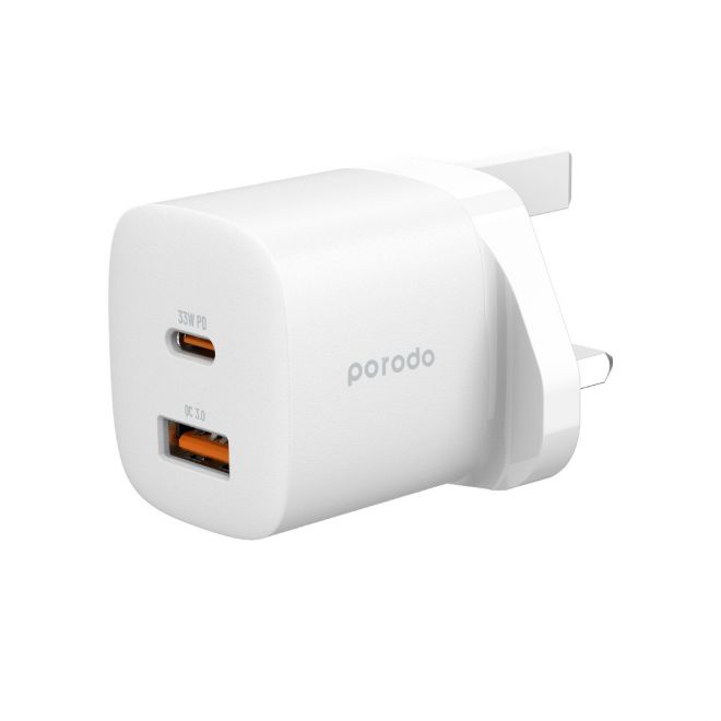 Porodo 33W Gan Quick Charger Power Adapter - White